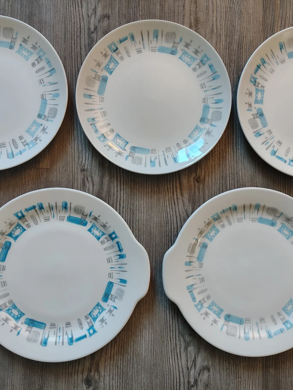 Vintage 5pc Royal China Blue Heaven Dinner Plates & Tab Handle Platter Set